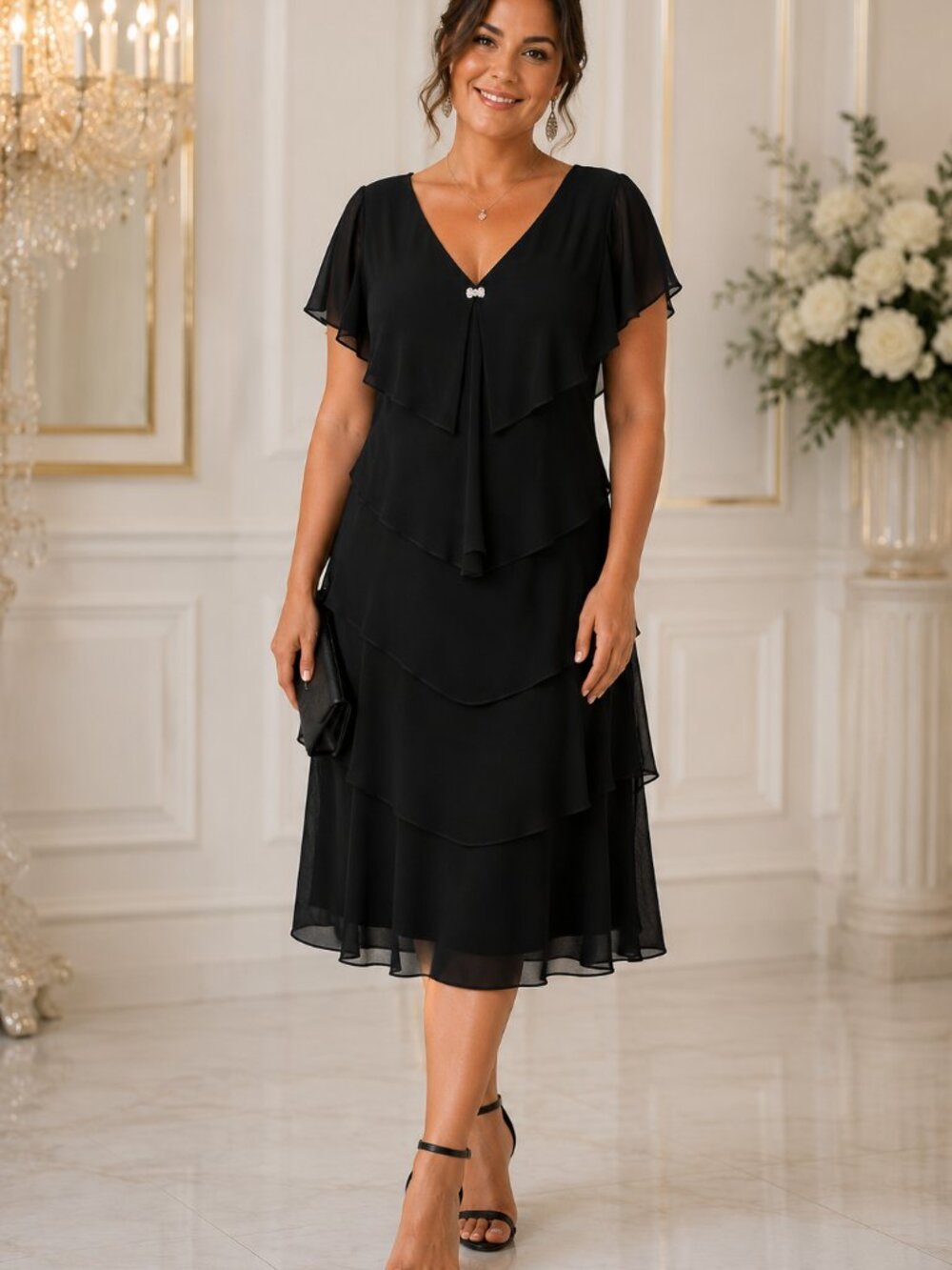 Patra Dress NWT Size 10 Black Layered Chiffon Tiered Minimalist Party Formal